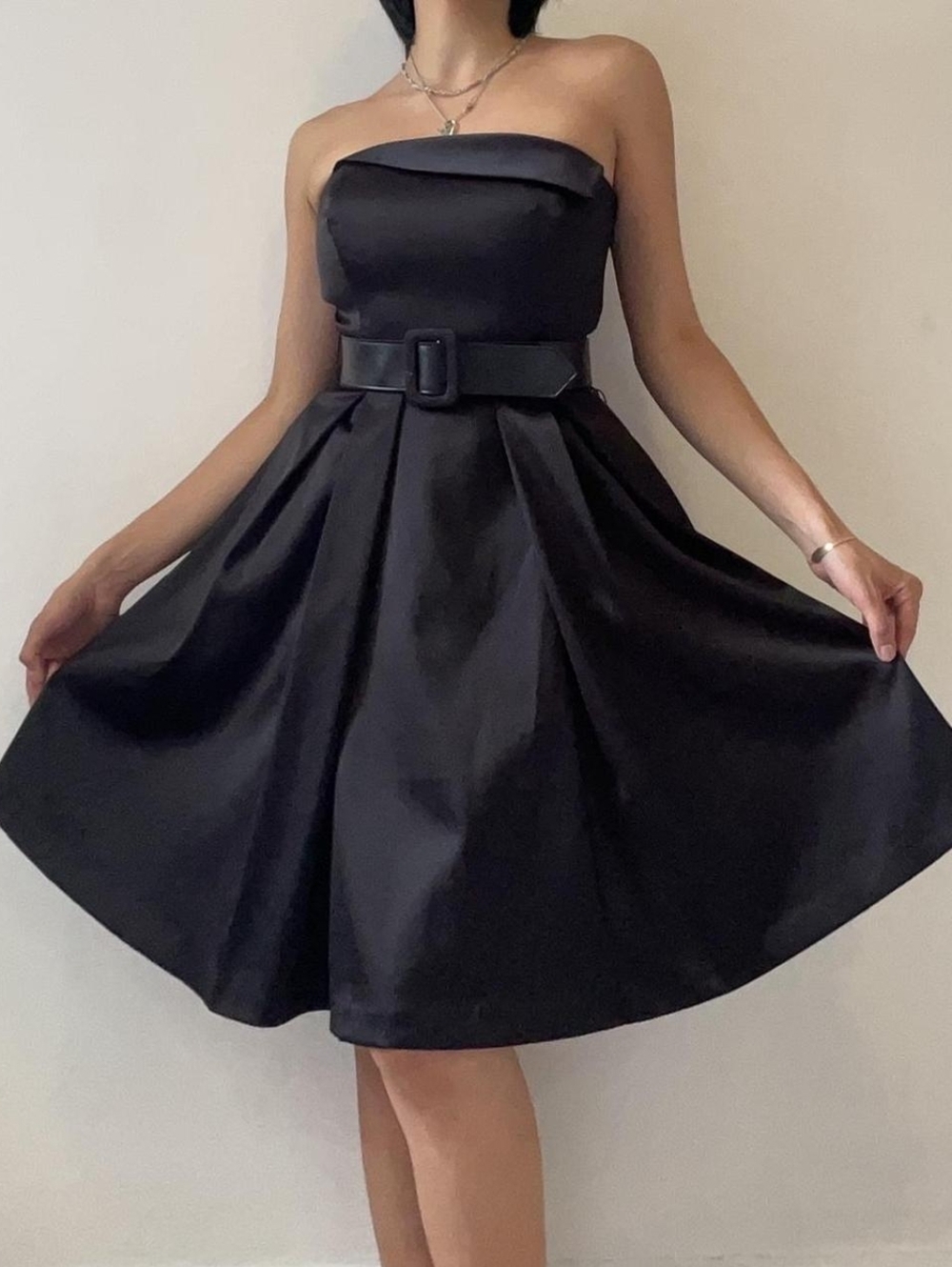 White House Black Market WHBM Black Satin Strapless Dress LBD 0